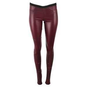 HELMUT LANG burgundy wine red leather stretch leggings size 2